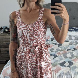 BRICK RED WHITE TROPICAL PRINT MAXI DRESS w/ BUTTONS AND BOW - JAPNA - WOMEN'S S